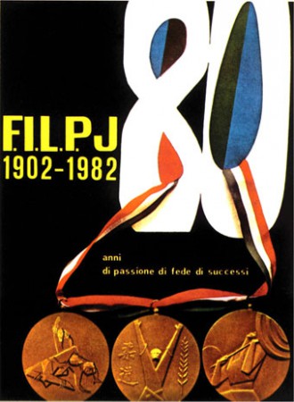 Manifesto di Mario Sarrocco per gli 80 anni della FILPJ (1982)